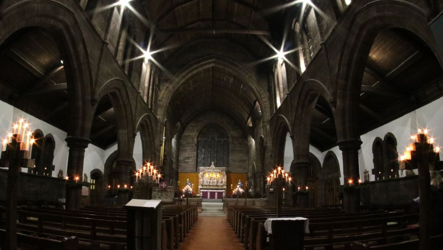 Church interior at Christmas